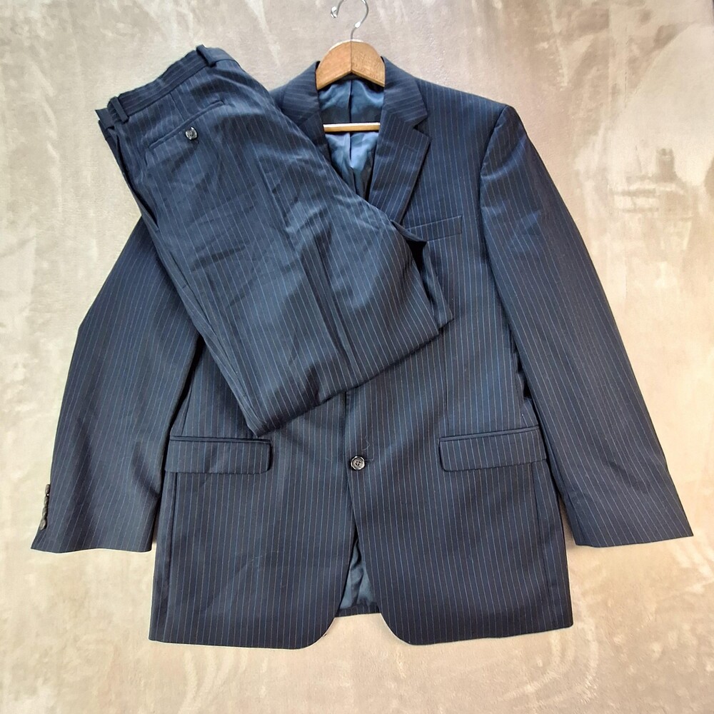 Lauren Ralph Lauren Suit Mens 42 Long 33x32 Blue Wool Stripe Double Vent 2 Btn